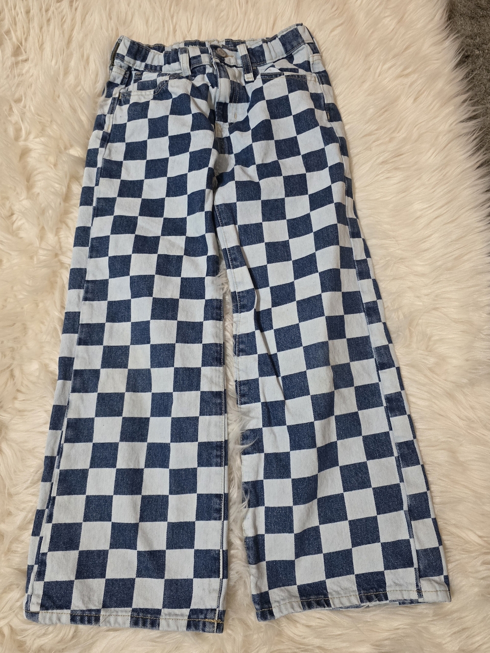 GAP Checkerboard Wide-Leg Jeans in Blue and White